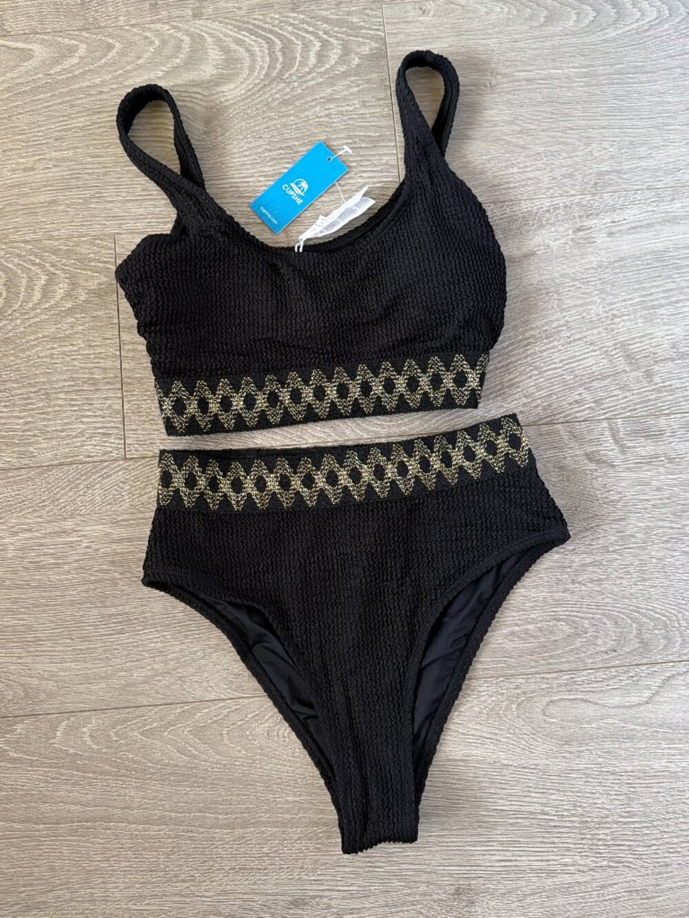 Cupshe Black & Gold Two-Piece Swimsuit Size S NWT